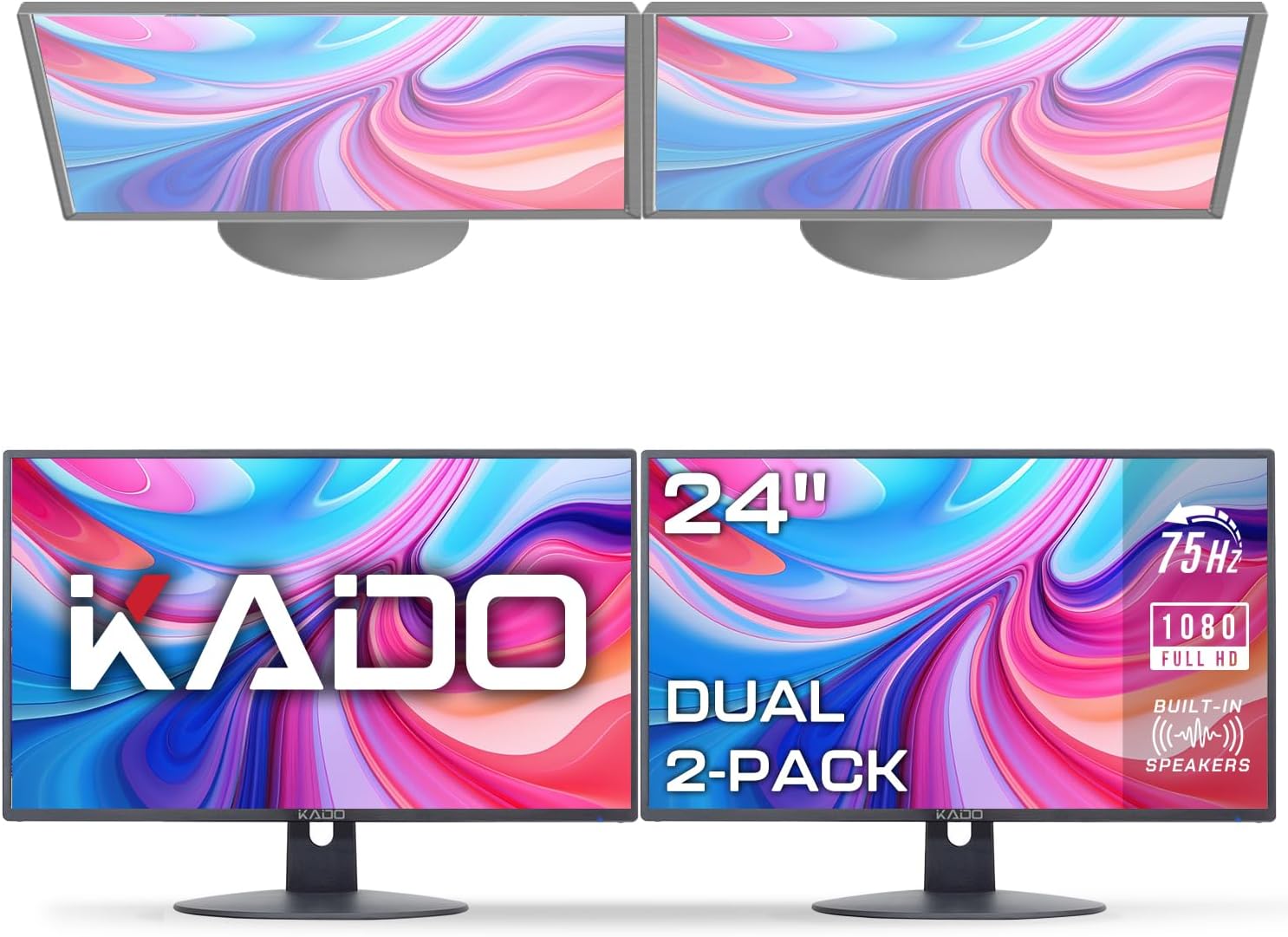 Kado E24 Dual Series 24" Moniteur 1920x1080 75Hz Lot de 2 — Écrans d'ordinateur