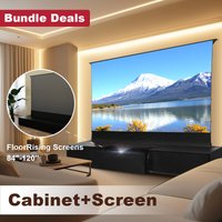 Shore Wood Grain UST Projector Cabinet and Motorized Screen Bundle