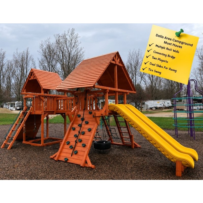 Playground One Turbo Deluxe Dual Maxed Out with Slides and Rock Walls — Playground & Swing Sets