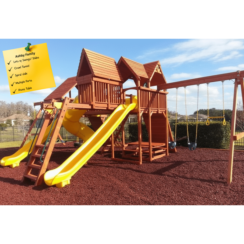 Playground One Extreme Fort with Green and Yellow Slide — Playground & Swing Sets