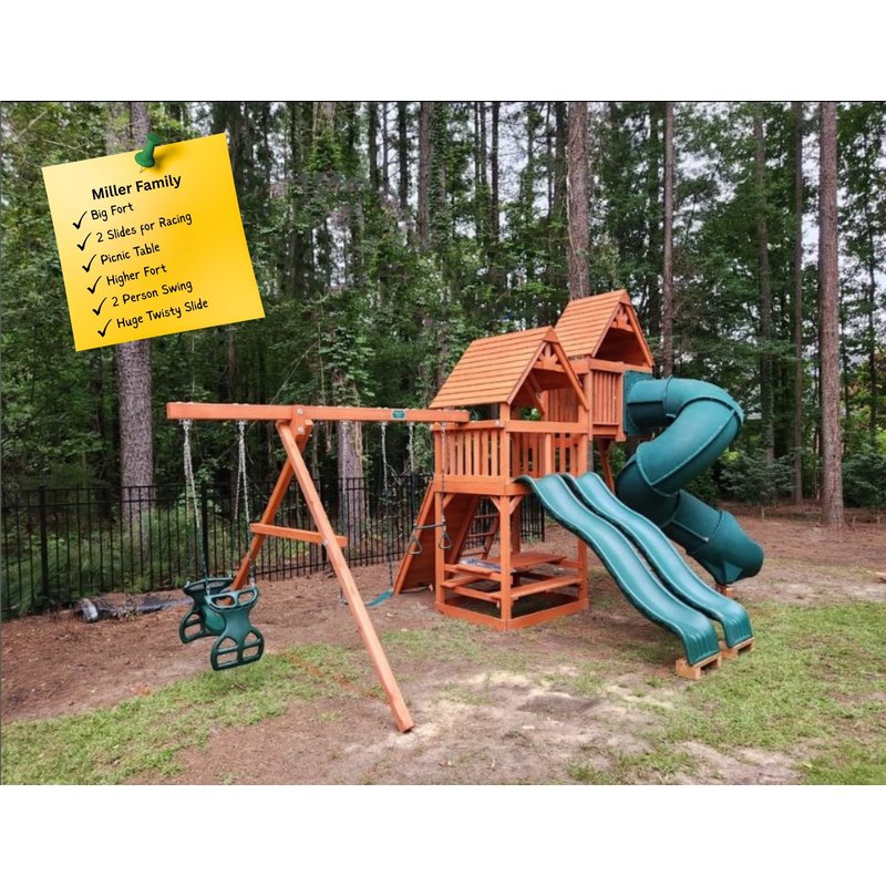 Playground One!® Création de la famille Miller - Vert solide avec toboggan jaune — Aires de jeu et balançoires