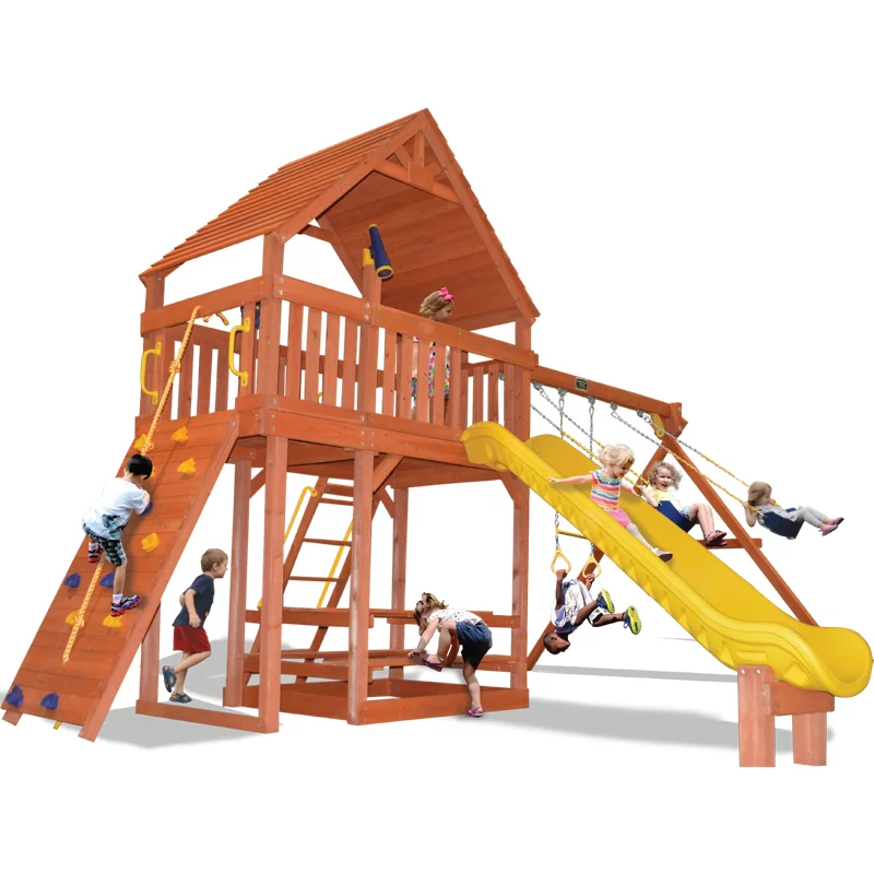 Combo Turbo Original Fort 2 XL avec toit en bois - Bleu Jaune — Aires de jeu et balançoires