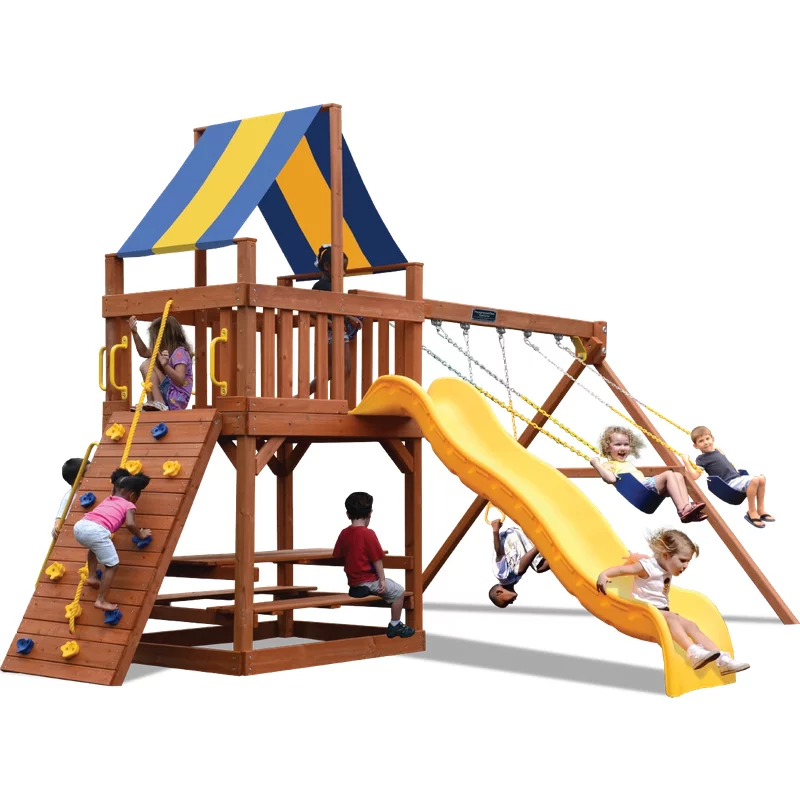 Playground One!® Original Fort Combo 2 - Blue Yellow with Slide — Playground & Swing Sets