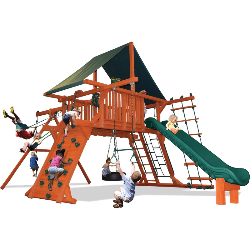 Turbo Deluxe Playcenter Combo 2 XL - Solid Green with Yellow Slide — Playground & Swing Sets
