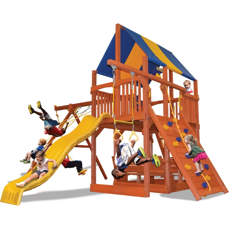 Playground One!® Deluxe Fort Combo 2 XL - Solid Green with Slide — Playground & Swing Sets