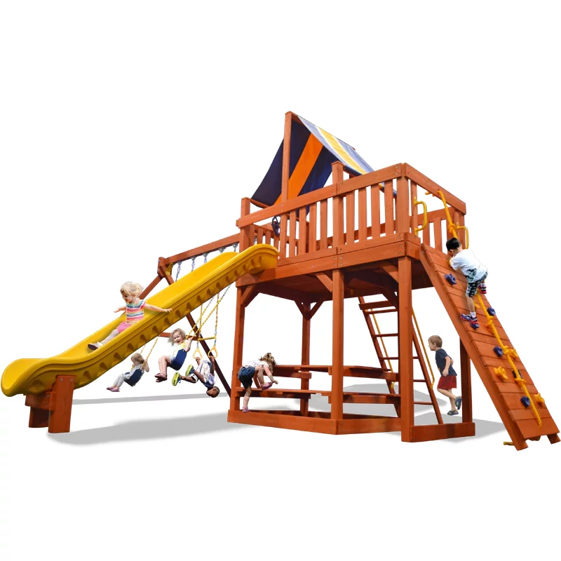 Turbo Original Fort Combo 2 XL - Sundeck Special - Green with Yellow Slide — Playground & Swing Sets