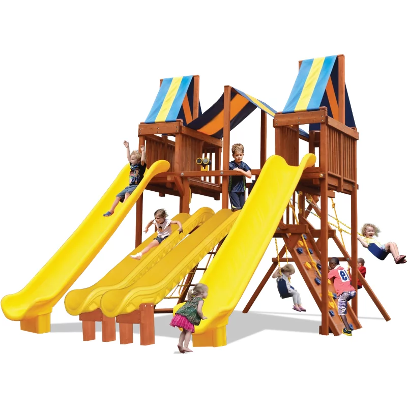 Centre de jeux Turbo Deluxe Slide City - Vert avec toboggans jaunes — Aires de jeu et balançoires