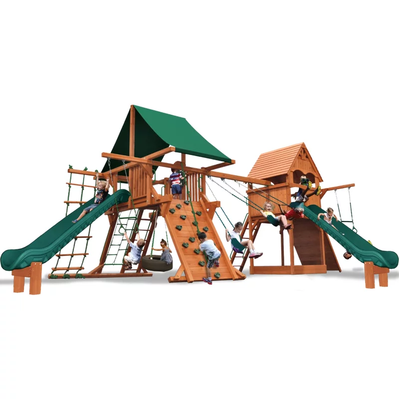 Turbo Deluxe Dual Swing-O-Saurus - Green with Yellow Slides — Playground & Swing Sets