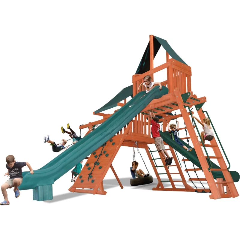 Turbo Original Playcenter Combo 4 Bonanza - Solid Green with Yellow Slide — Playground & Swing Sets