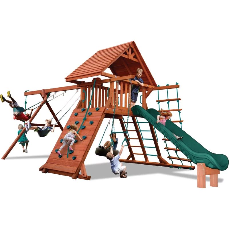 Turbo Original Playcenter Combo 2 avec toit en bois et glissière verte — Aires de jeu et balançoires