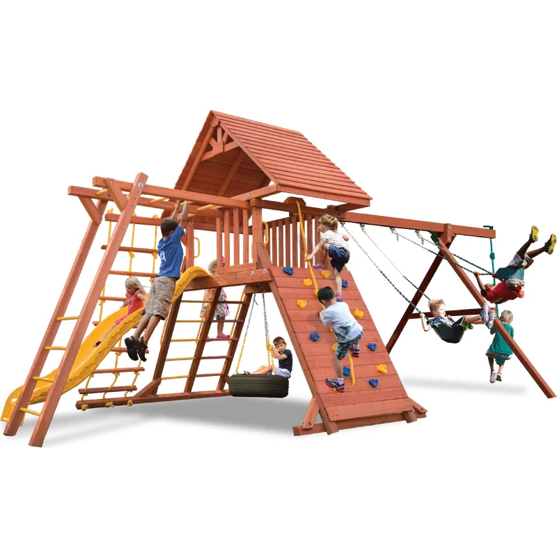 Playground One!® Combo 3 de Centre de Jeu Original avec Toit en Bois — Aires de jeu et balançoires