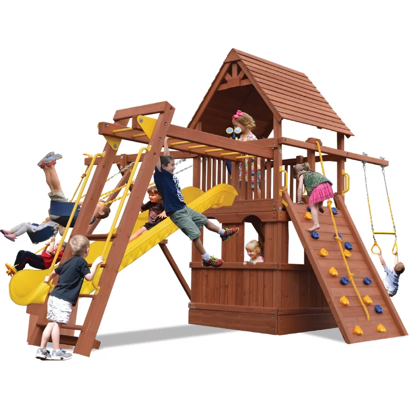 Turbo Deluxe Fort Combo 3 avec Maison de Jeu - Vert avec Glissade Jaune — Aires de jeu et balançoires