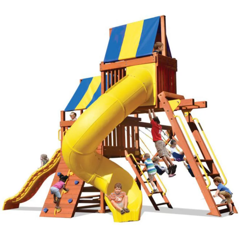 Playground One!® Original Fort Combo 5 - Solid Green with Yellow Slides — Playground & Swing Sets