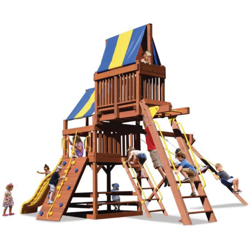 Playground One!® Fort Combo Original 4 - Vert uni avec glissade jaune — Aires de jeu et balançoires