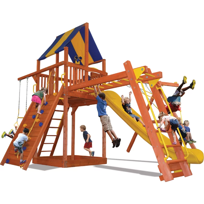 Playground One!® Supreme Fort Combo 3 - Solid Green with Slide — Playground & Swing Sets