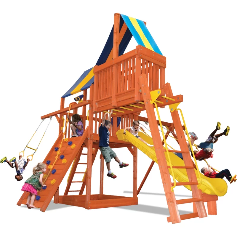Turbo Deluxe Fort Combo 4 - Solid Green with Green Slide — Playground & Swing Sets