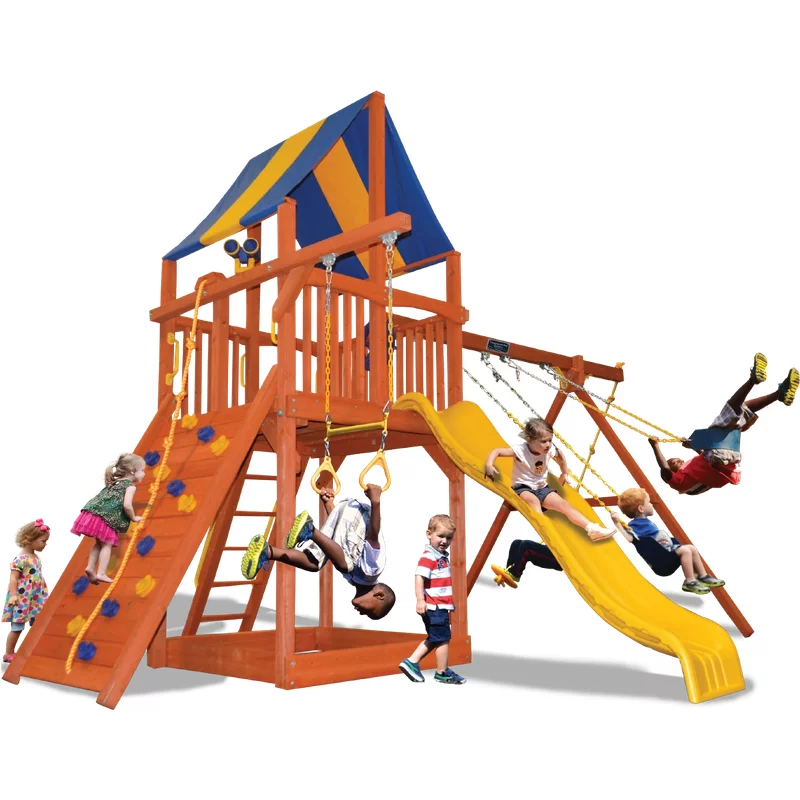 Playground One!® Deluxe Fort Combo 2 - Solid Green with Slide — Playground & Swing Sets