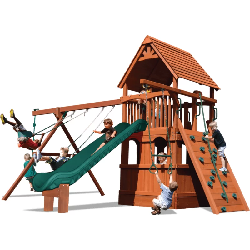 Fort Turbo Deluxe avec Maison de Jeu au Niveau Inférieur - Vert Uni — Aires de jeu et balançoires