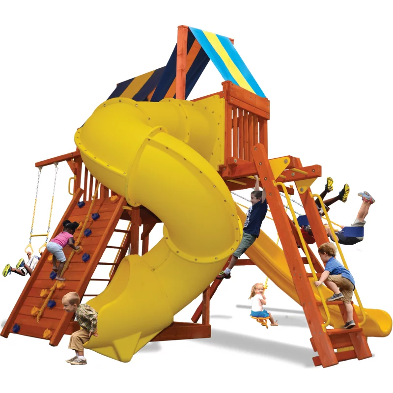 Playground One!® Supreme Fort Combo 5 - Green with Yellow Slides — Playground & Swing Sets