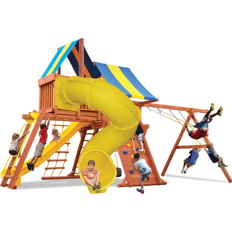 Playground One!® Supreme Playcenter Combo 5 - Green with Yellow Slides — Playground & Swing Sets