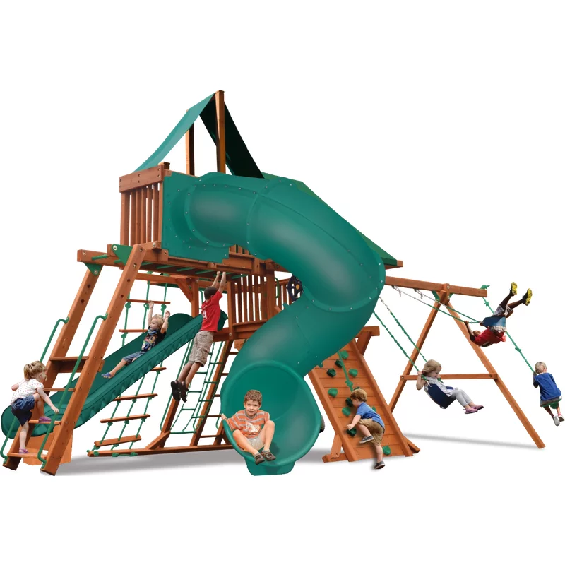 Combo de jeu Turbo Deluxe Playcenter 5 - Vert solide avec toboggans jaunes