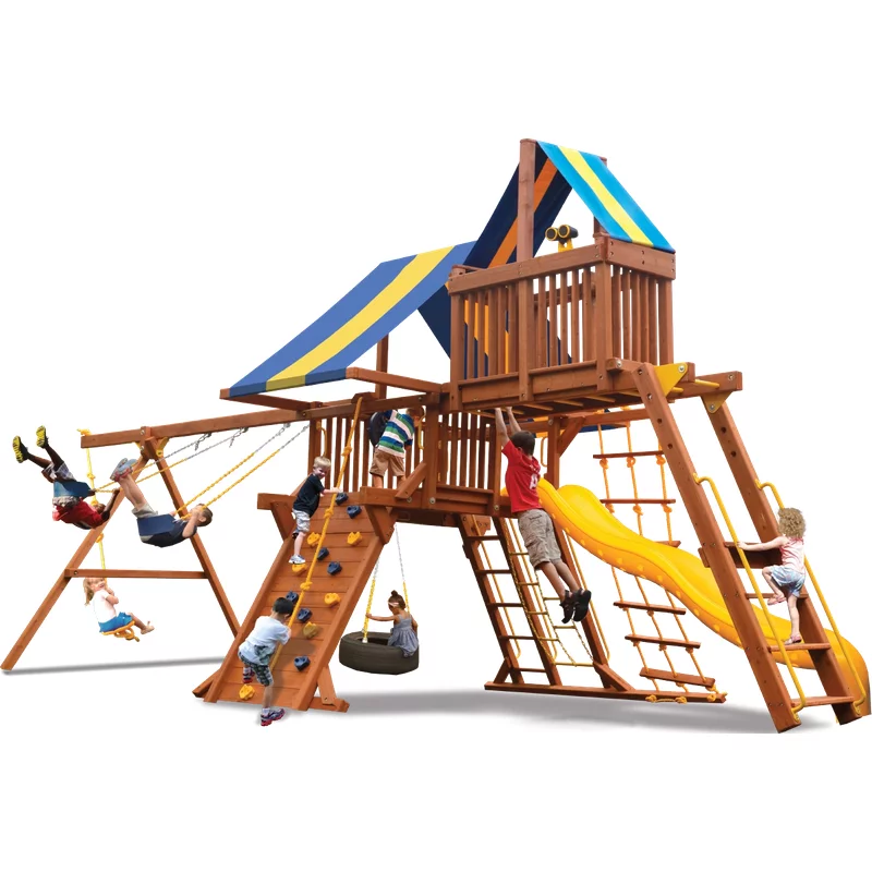Playground One!® Combo de Playcenter Deluxe 4 - Vert Solide avec Toboggan Jaune — Aires de jeu et balançoires