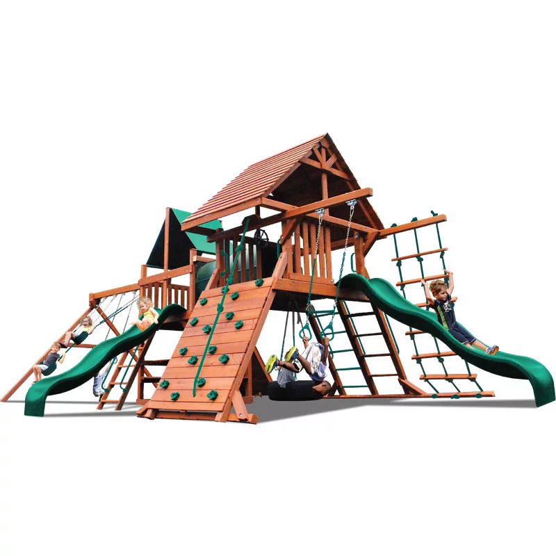 Playground One!® Original Double Zinger - Solid Green with Yellow Slides — Playground & Swing Sets
