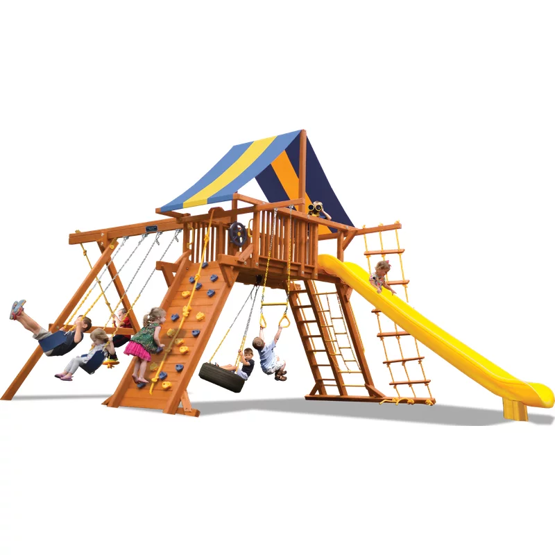Playground One!® Combo Extrême Playcenter 2 - Vert solide avec glissière jaune — Aires de jeu et balançoires