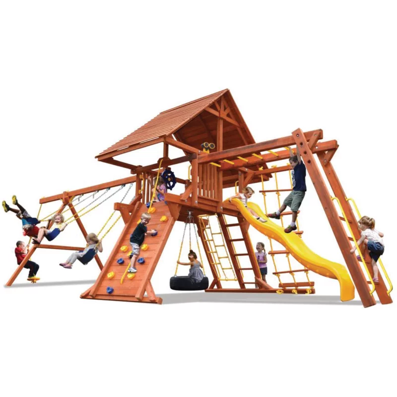 Playground One!® Combo Deluxe Playcenter 3 avec toit en bois — Aires de jeu et balançoires