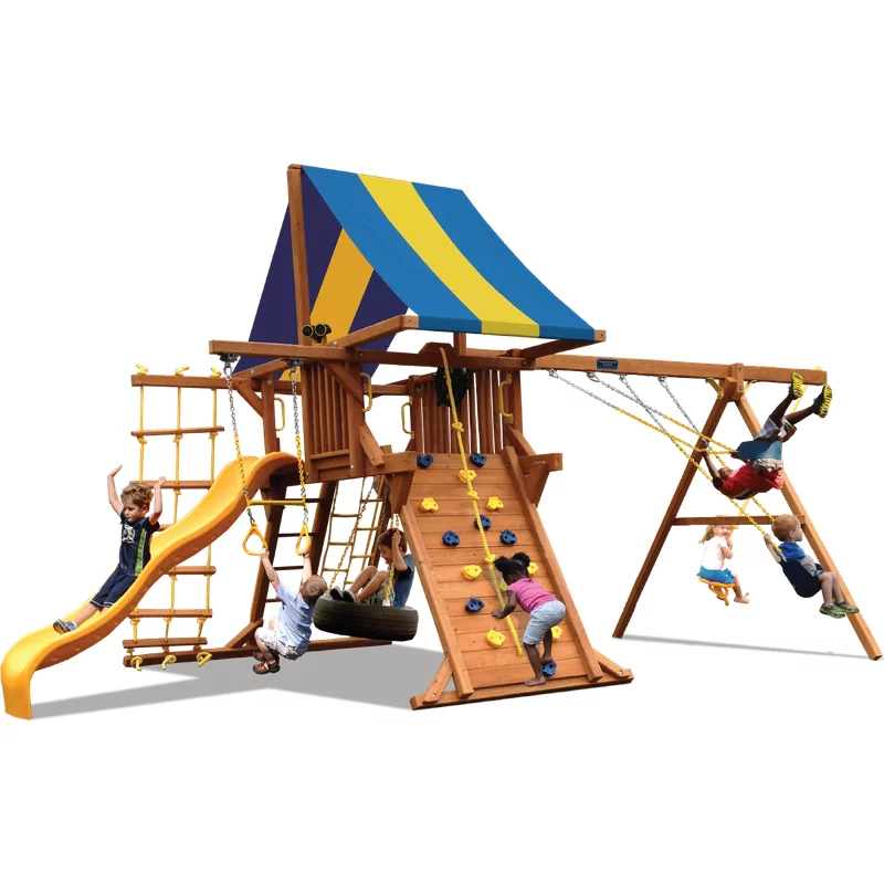 Playground One!® Combo Deluxe Playcenter 2 - Bleu Jaune — Aires de jeu et balançoires