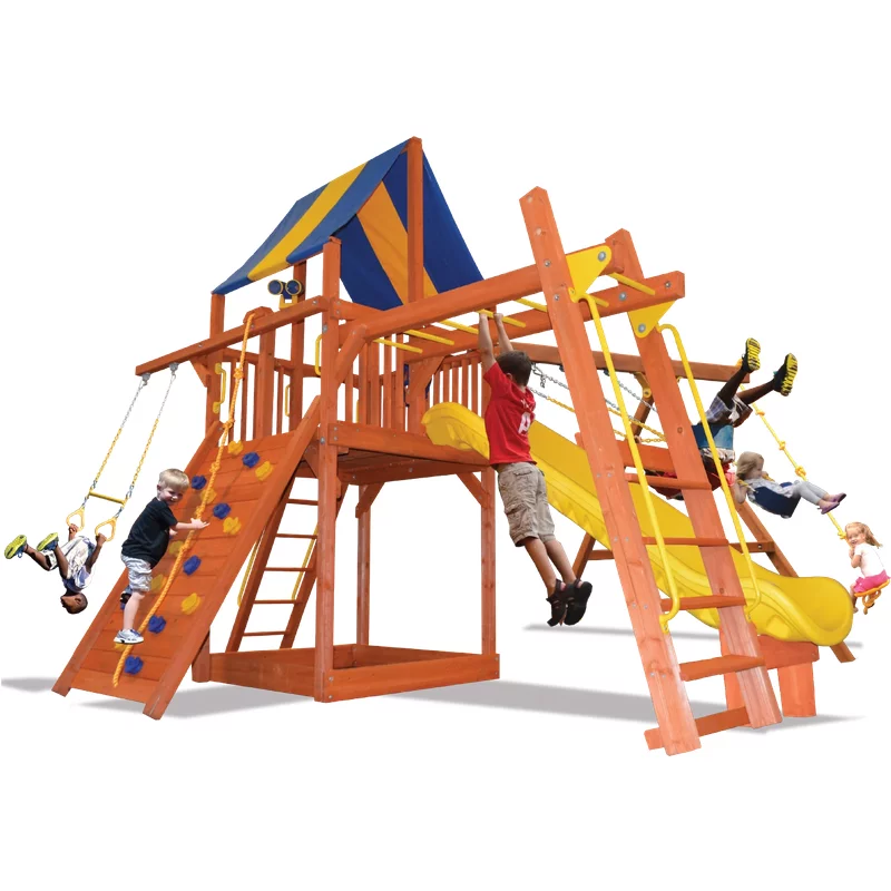 Combo Fort Turbo Deluxe 3 - Bleu Jaune — Aires de jeu et balançoires