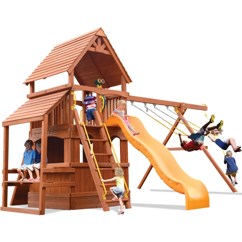 Fort Deluxe Hangout - Vert Solide avec Glissade Jaune — Aires de jeu et balançoires