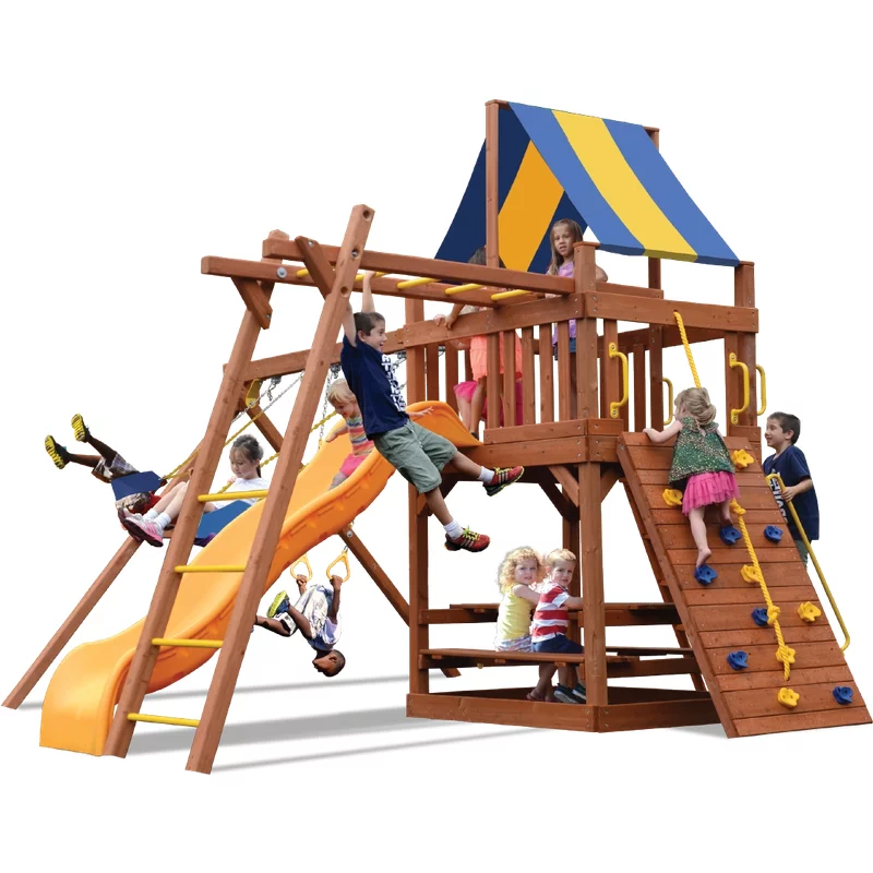Playground One!® Original Fort Combo 3 - Vert avec Glissade Jaune — Aires de jeu et balançoires