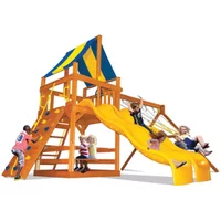 Playground One!® Original Fort Double Trouble - Green with Yellow Slides — Playground & Swing Sets