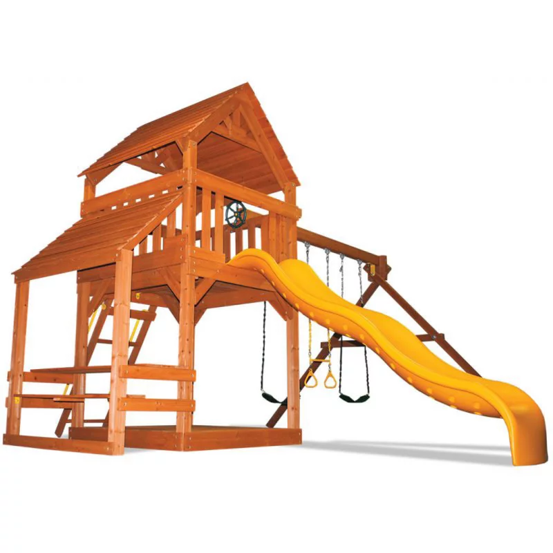 Original Fort with Cafe Table - Green with Yellow Slide — Playground & Swing Sets
