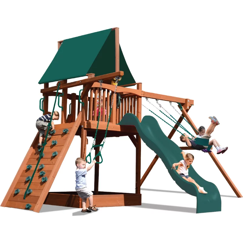 Fort Deluxe avec Poutre à 2 Positions - Vert avec Glissière Jaune — Aires de jeu et balançoires