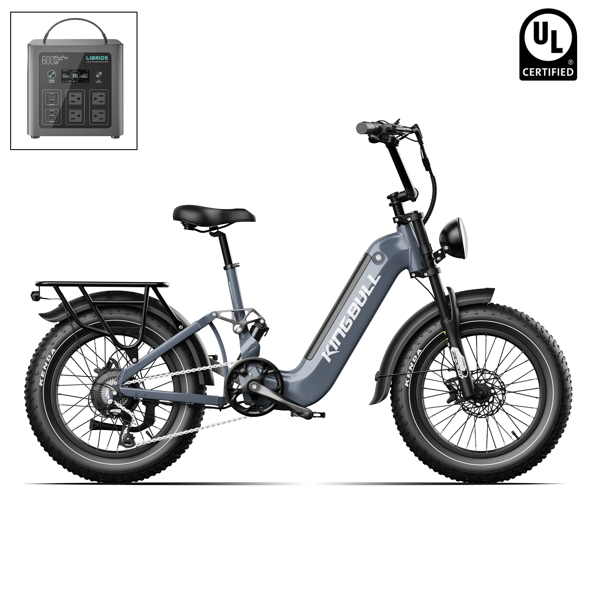 Kingbull Bike Jumper Go 20" Vélo électrique tout terrain à suspension complète, gris sidéral