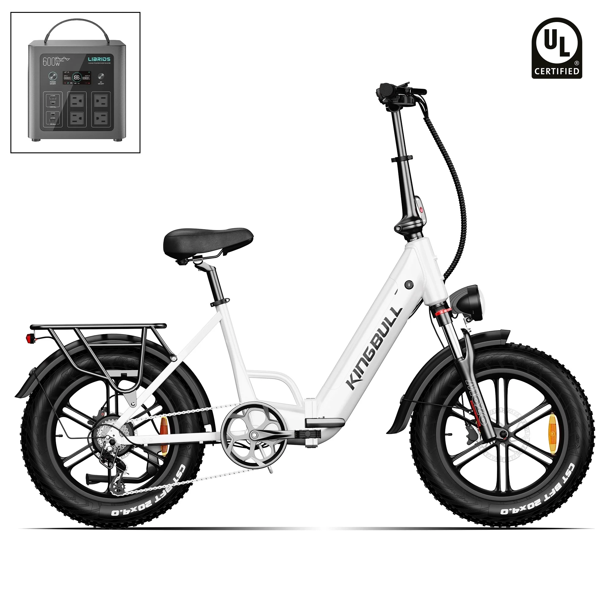 Kingbull Literider 2.0 | All Terrain Fat Tire Folding Electric Bike - White / +$259 Power Station Upgrade — Bike Accessories