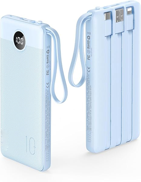 Banque d'alimentation de 10000mAh avec câbles intégrés pour plusieurs appareils — Banque d'alimentation de chargeur portable