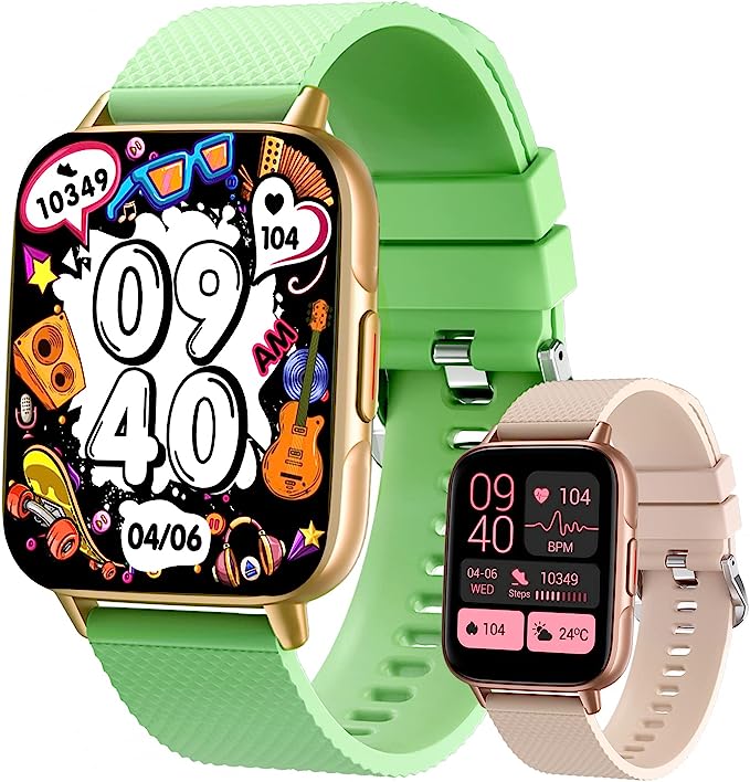 Smart Watch for Men and Women with Pink and Green Bands