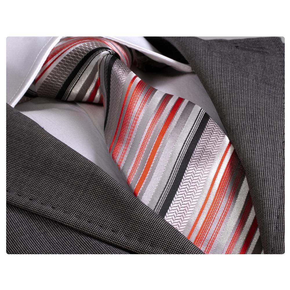 Cravate en Soie Rayée Grise, Orange et Rouge pour Hommes en Boîte Cadeau — Accessoires de mode
