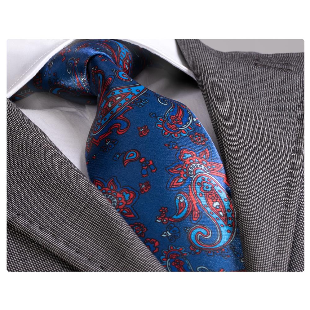 Men's Blue Red Paisley Silk Necktie with Gift Box — Fashion Accessories