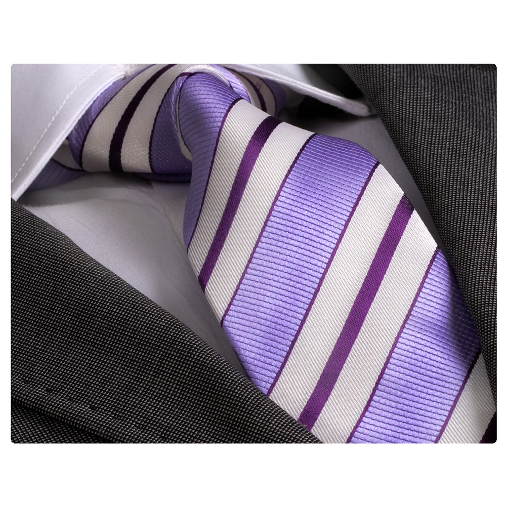 Men's Purple Striped Silk Necktie with Gift Box — Fashion Accessories