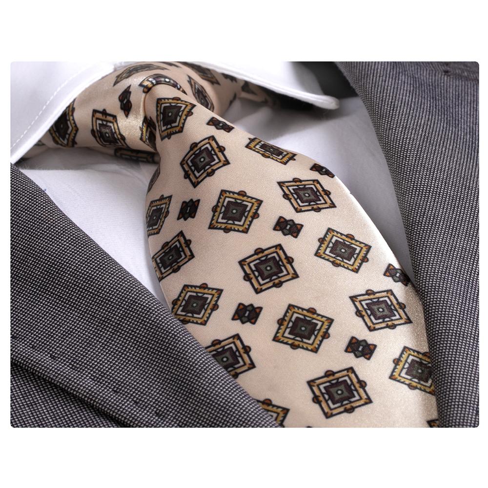 Cravate en Soie Crème pour Homme avec Motif à Carreaux Turquoise en Boîte Cadeau