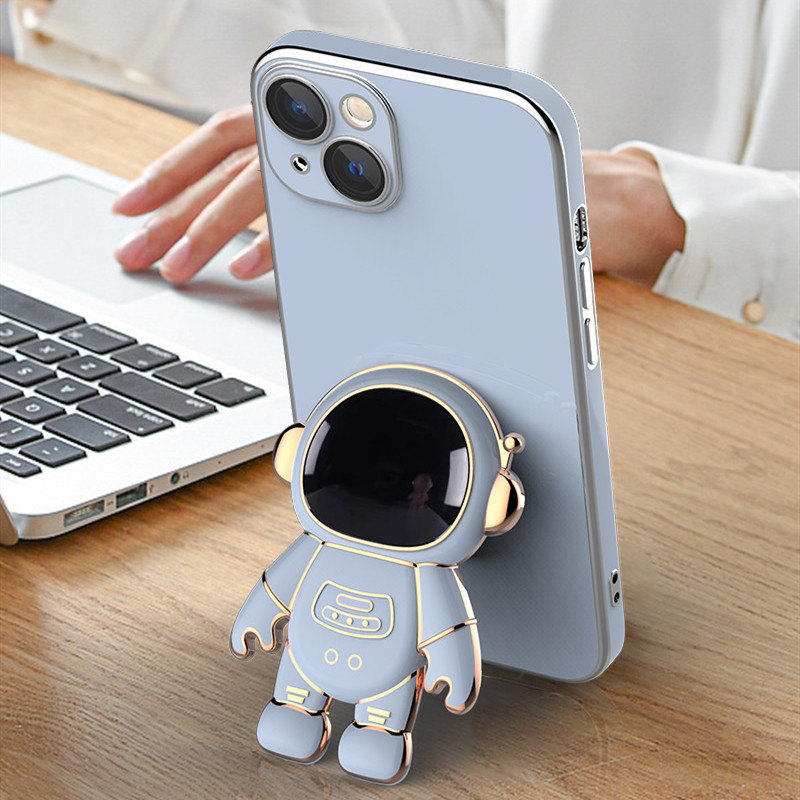 Coque de téléphone 3D Astronaute avec support électroplaqué anti-chute — Coque de téléphone