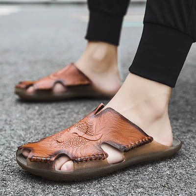 Souliers de Plage pour Hommes à Semelle en Tendon de Boeuf Baotou