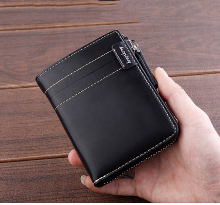 Men's Short Wallet with Zipper in Soft Leather