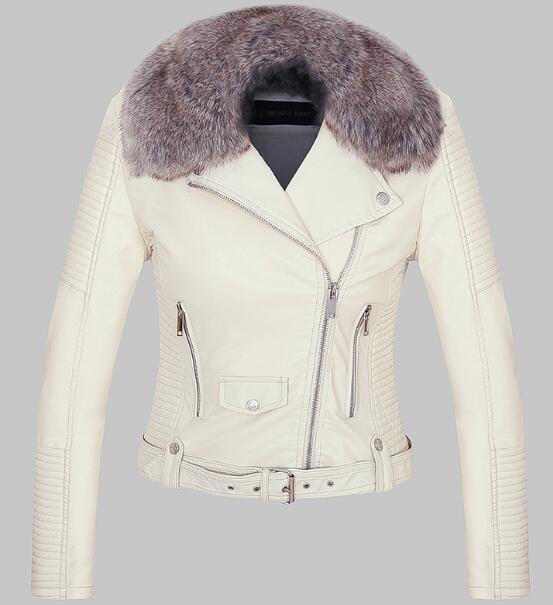 Detachable Faux Fur Collar Warm PU Leather Jacket — Winter Jacket Women