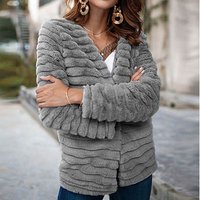 Manteau en fausse fourrure à manches longues Nadafair pour femmes - Cheveux de lapin gris — Veste d'hiver Femme
