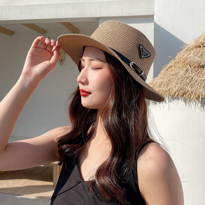 Chapeau de Paille de Style Coréen avec Boucle de Ceinture